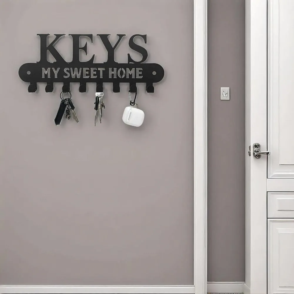 حامل مفاتيح معدني أسود على الطراز القوطي - معطف عتيق مثبت على الحائط ورف مفاتيح مع حاملات، منظم مدخل للمفاتيح، #3