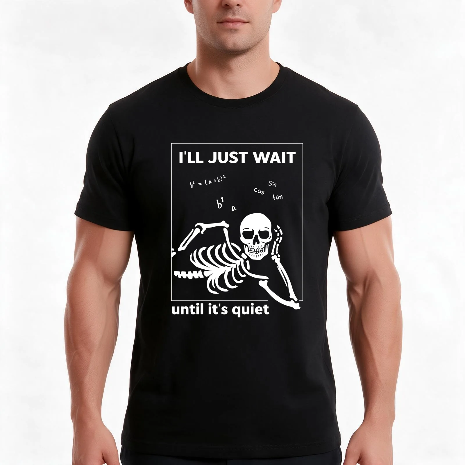 Halloween Teacher I'll Just Wait Until It's Quiet skeleton T-Shirt, Summer Casual Cotton Tee, Oversized Streetwear Tops