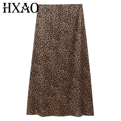 HXAO, faldas para mujer, falda Vintage con estampado de animales, faldas largas de cintura alta para mujer, falda Retro elegante de leopardo para mujer