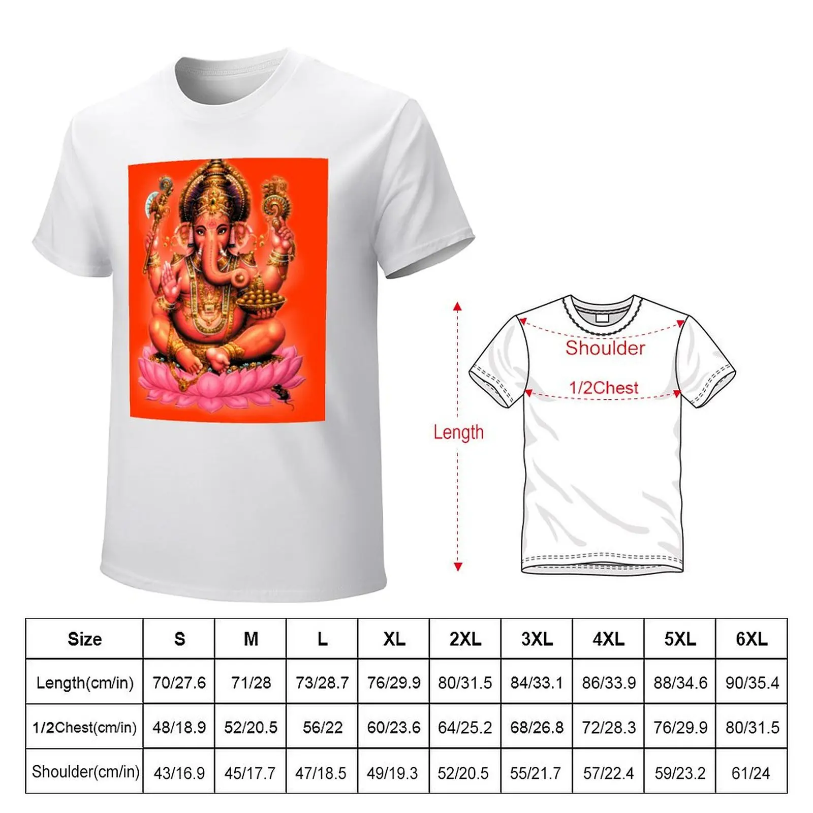 Ganesh on orange background T-Shirt kawaii clothes summer clothes Blouse men clothings