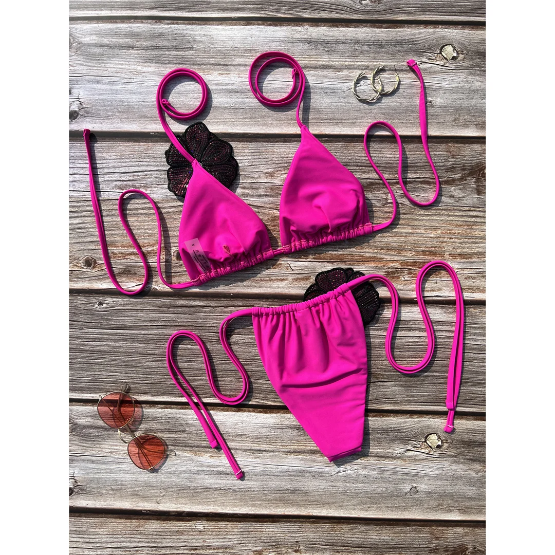 Sexy 3D-Blumen-Neckholder-Bikini mit Trägern, Damen-Badeanzug, zweiteiliges Bikini-Set, gepolsterter Badeanzug, Badebekleidung, Schwimmanzug V6835 – Detail 11