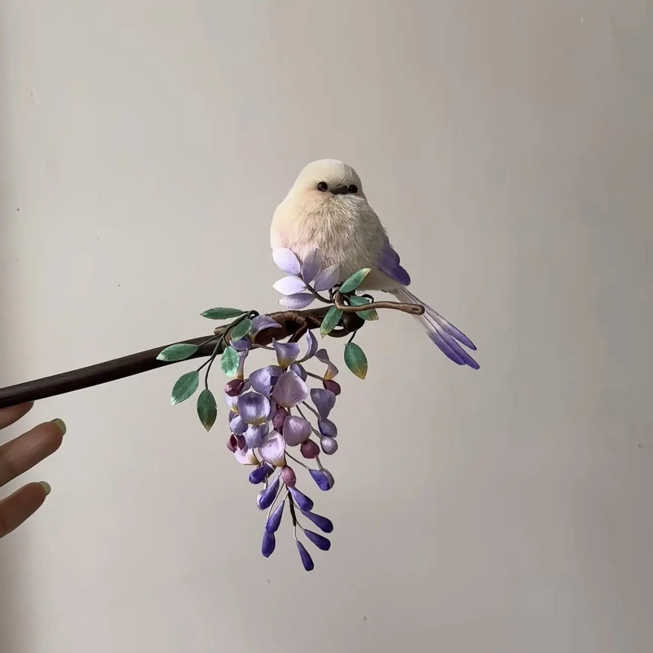 Handmade Intangible Heritage Ronghua Wisteria Bird Hair Stick, Vintage Chinese Hanfu Qipao Bun Hair Ornament