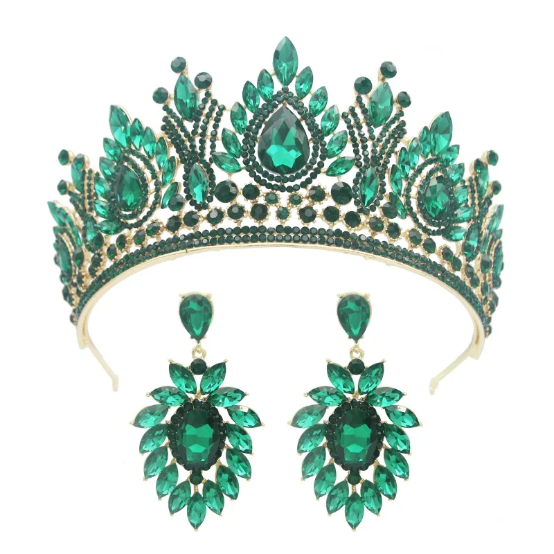 

Luxury Water Drop Purple Crystal Tiara Crown with Earrings - Girls Party Bridal Wedding Hair Jewelry Headband for Women