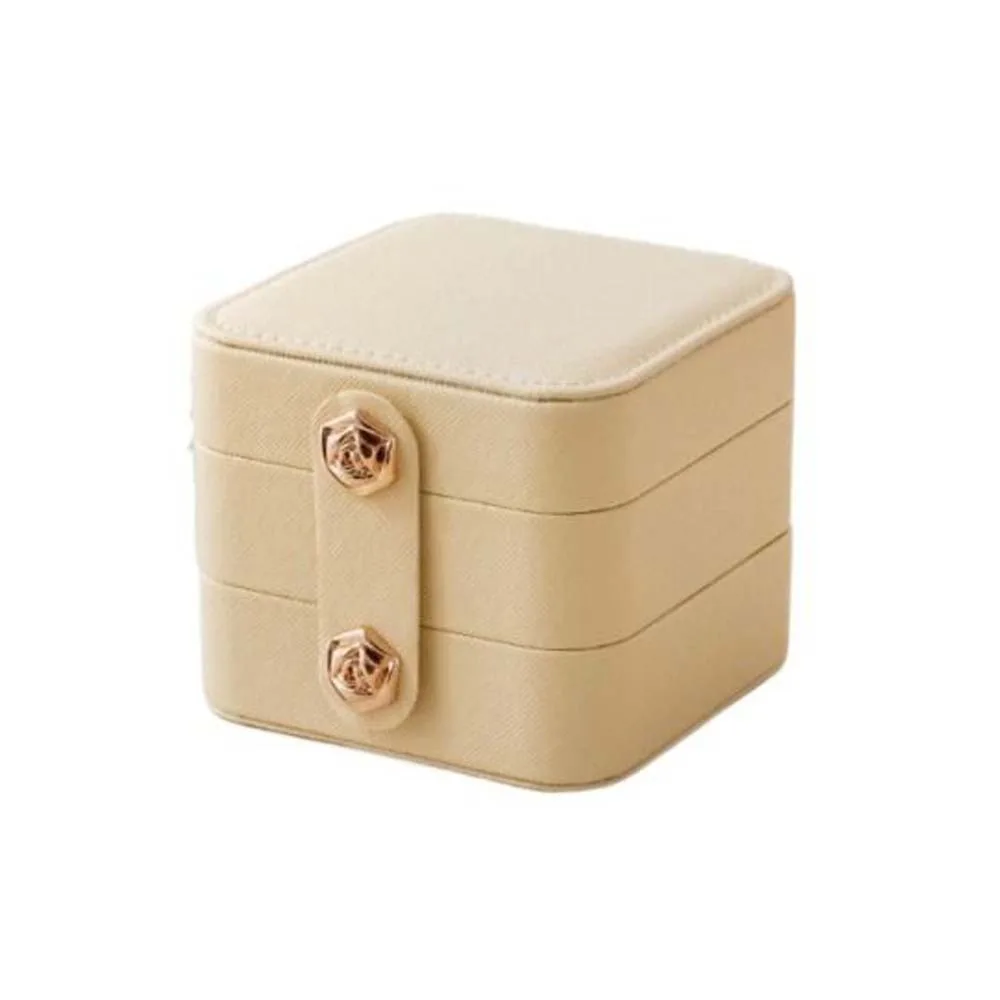 

Простая квадратная сумка-органайзер из искусственной кожи с цветочным узором для хранения украшений: серег, колец, двухслойный футляр для путешествий