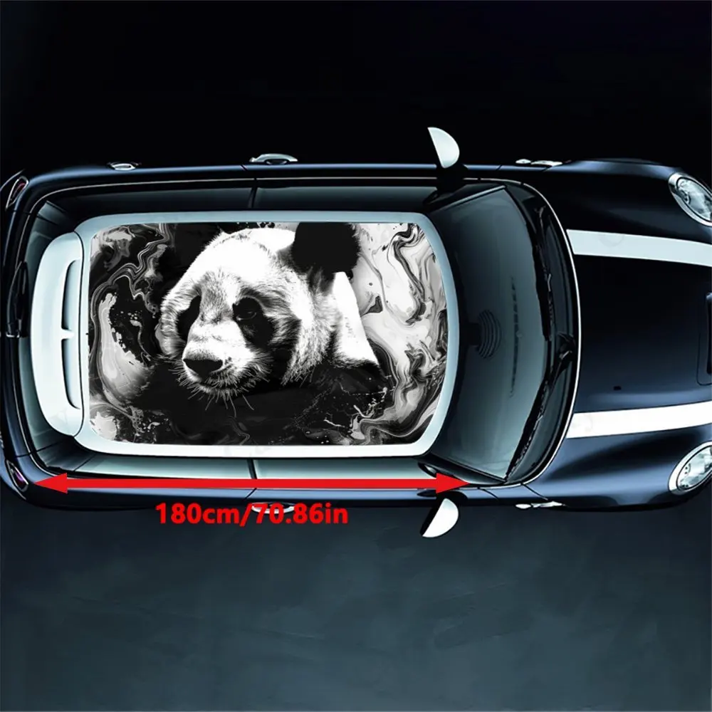 Black  White Tie - Dye Panda Car Roof Sticker PVC Self Waterproof stick , Striking Auto Exterior Accessories Decoration Protect