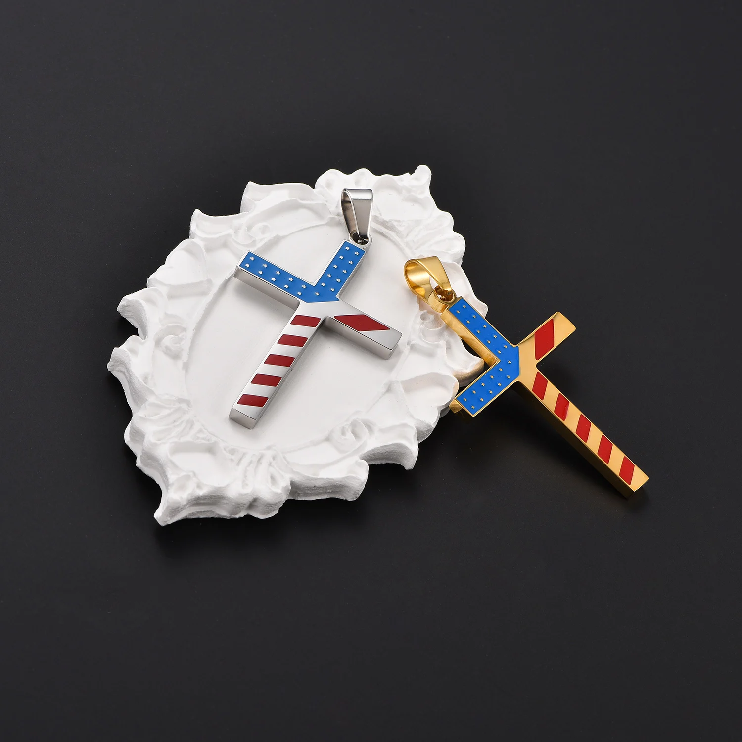 DIY Handgemachter Schmuck Emaille-Flaggenkreuz Edelstahl-Halskettenanhänger zum Basteln – Detail 4