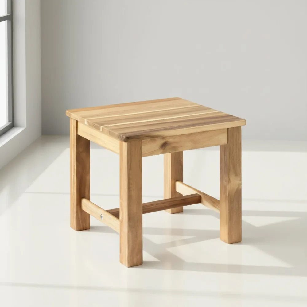 

12 Inch Acacia Wood Step Stool, Waterproof Lightweight Footrest for Living Room Kitchen Bathroom