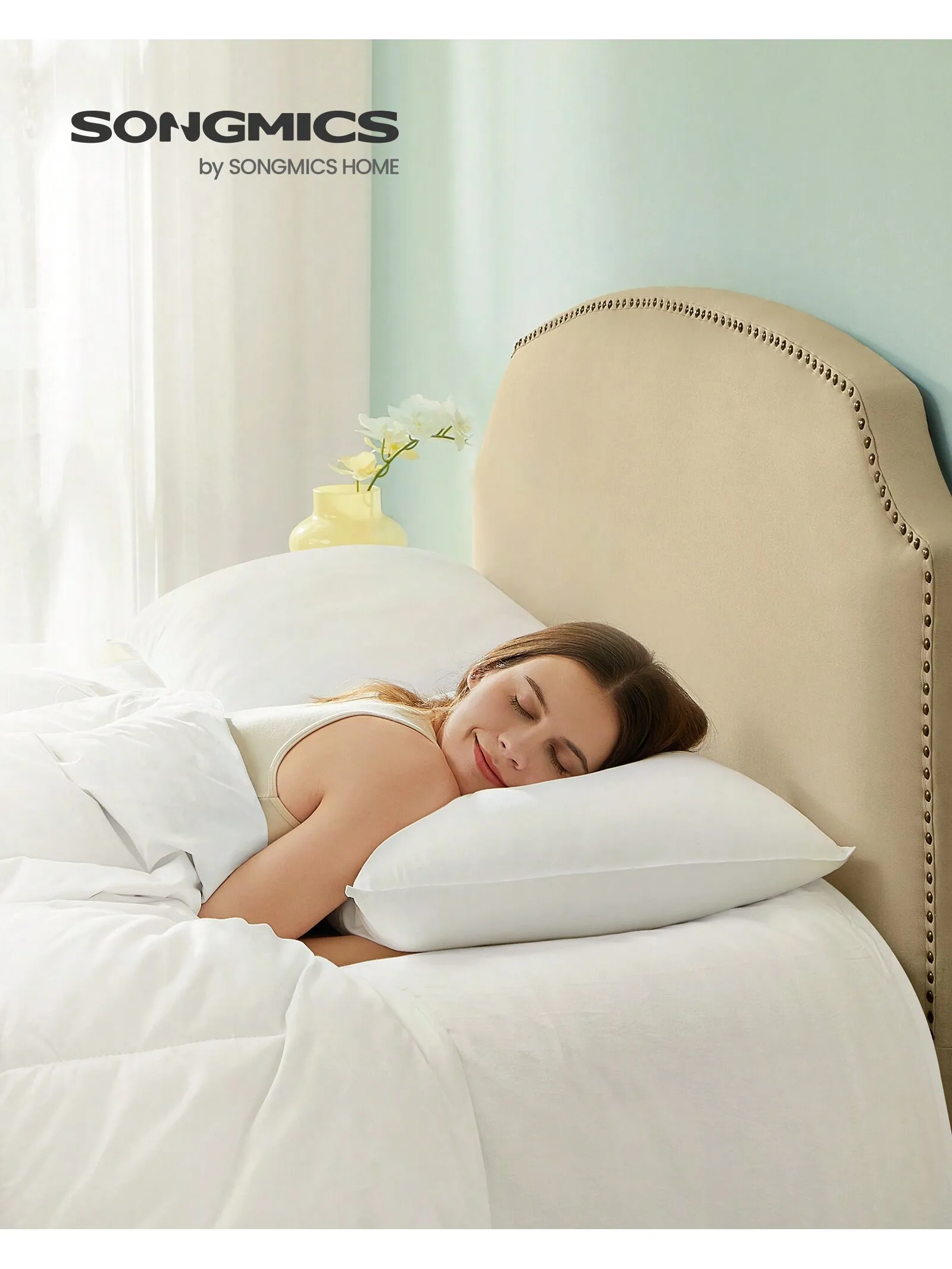 SONGMICS Bed Pillow, 40x80cm, 800g Fill, Soft Polyester Cover, Washable/Dryable at 60°C, with Storage Bag, Cloud White