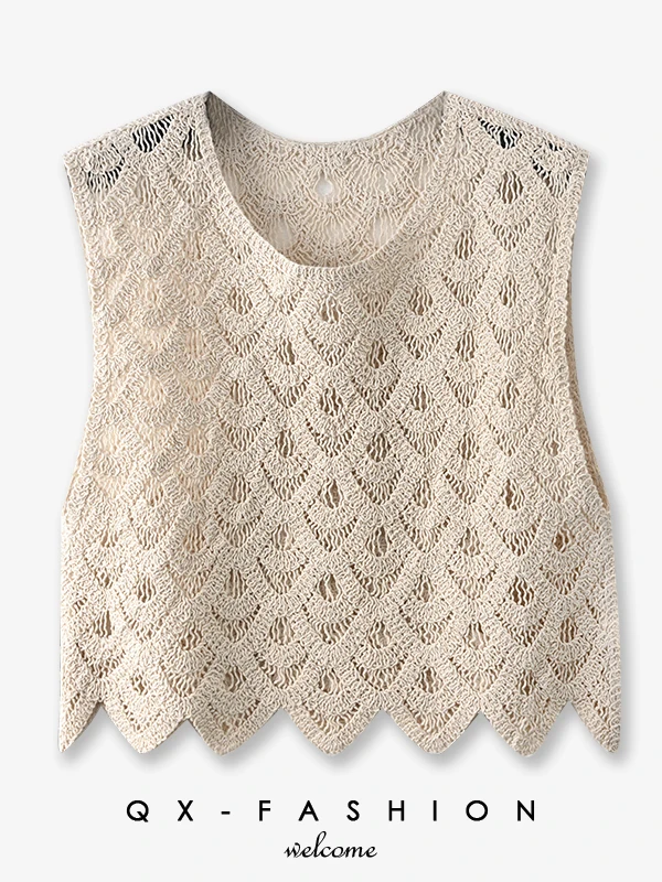 Ele Unique Fi Tail scava fuori gilet di cotone lavorato a maglia donna estate rotonda Ne Svel Top Cover up puro cotone irt