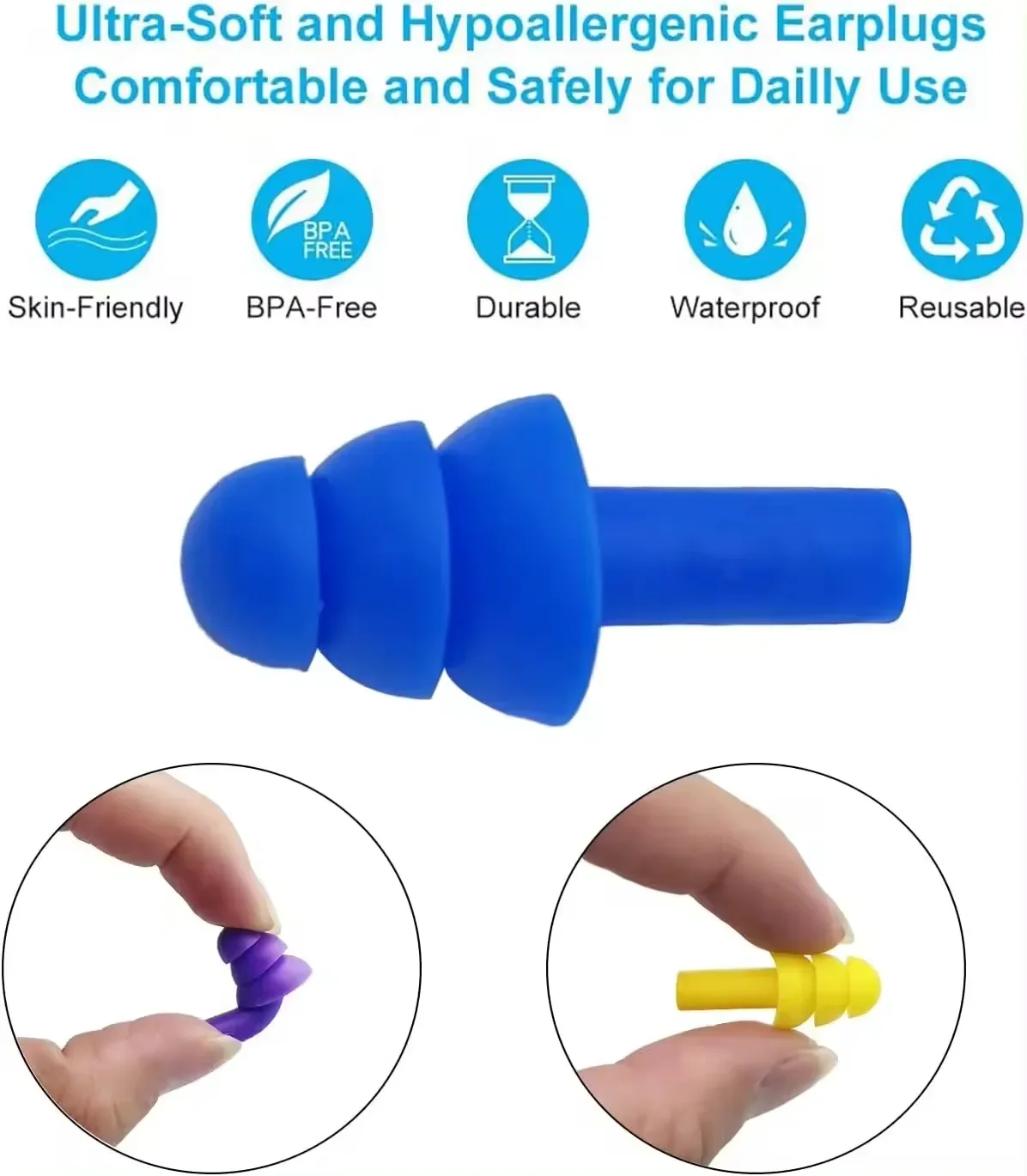 20pairs Soft Silicone Earplugs Waterproof Swimming Ear Plugs Reusable Noise Reduction Sleeping Ear Plugs Hearing Protection