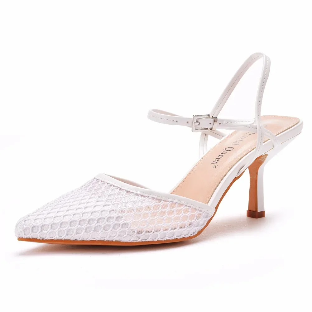 Sandals Women Pumps New Heeled Shoes Party Mesh Air mesh 7CM Thin Heels Fashion Office Ladies Woman Shoes White High Heels