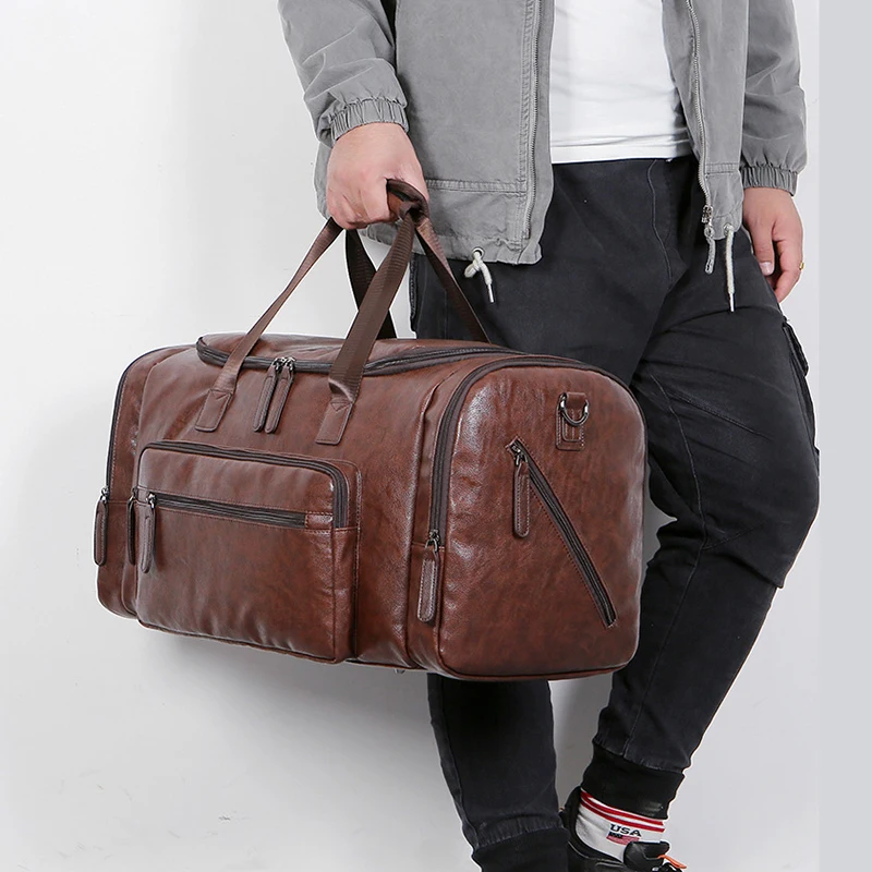 

Large Capacity Men'S Bag Luxury Gym Travel Tote Duffle Handbag Messenger PU Leather Business Luggage Shoulder Sports Bag Male