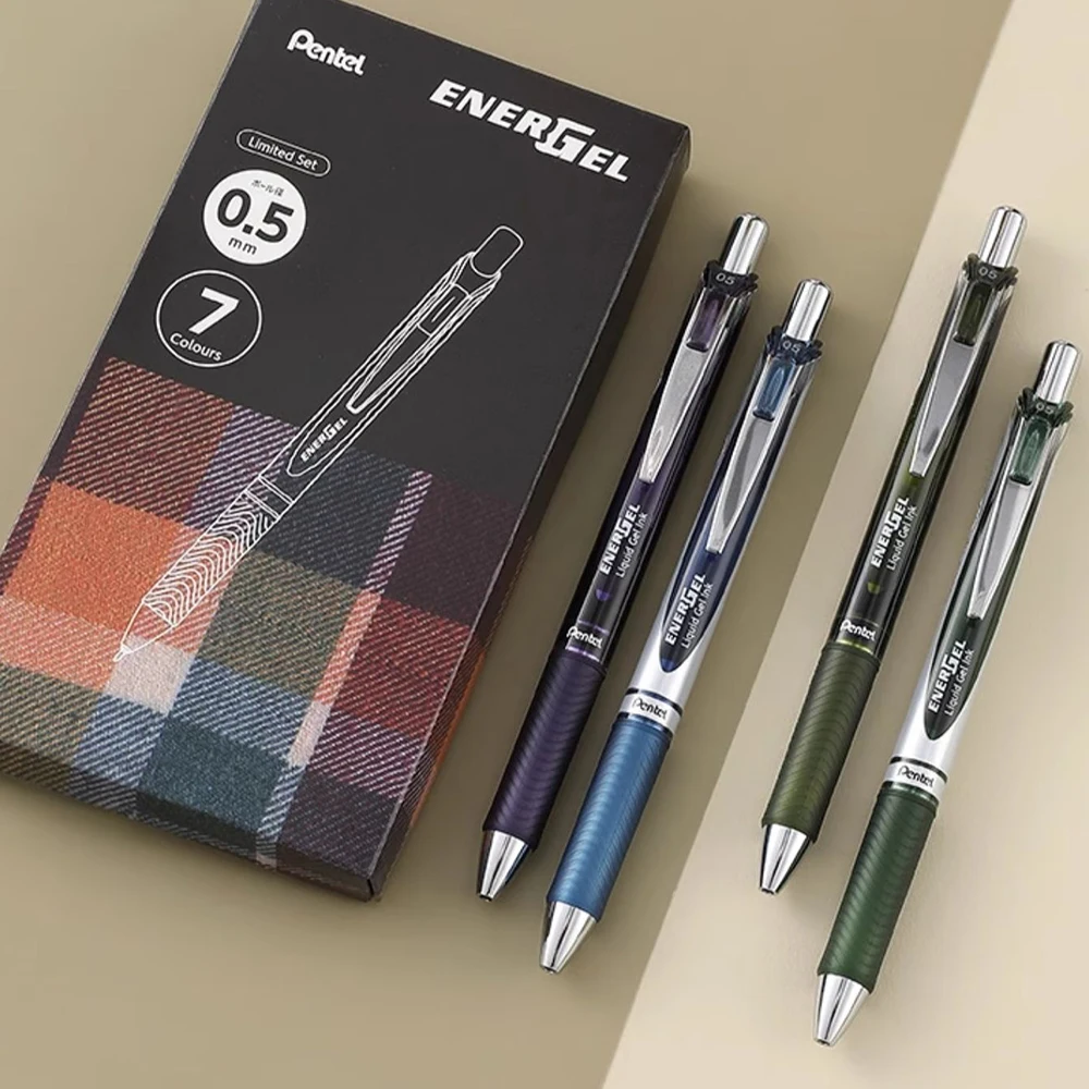 7pcs Japan Pentel Gel Pen Quick Drying 20th Anniversary Limited 7-color Suit Color Retro Energy Black 0.5mm School Stationery