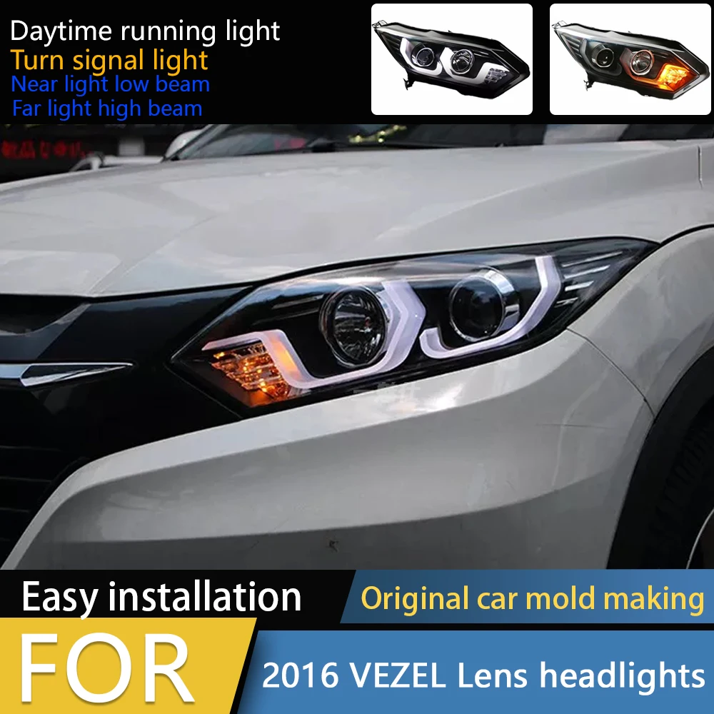 

Подходит для Honda Binzhi 16-19, церемония открытия фары в сборе, синий светодиодный дневной ходовой фонарь, фара с двойной линзой.