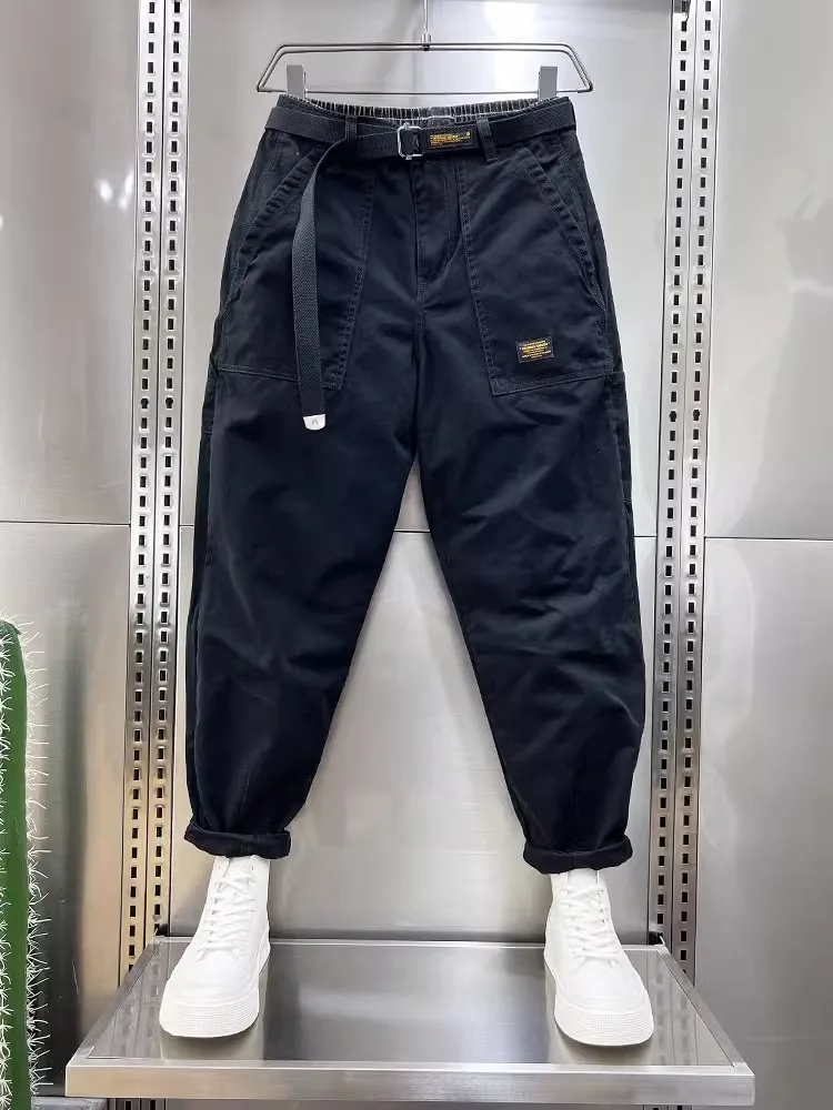 

Loose Fit Men's Workwear Pants Autumn Casual Trousers Wide Leg Harlan Nine Point Pants High Waist Straight Leg Cargo Trousers