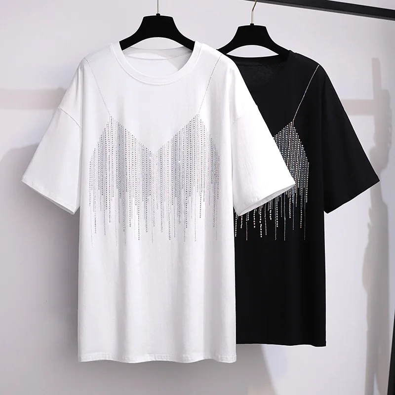 

170Kg Plus Size Women's Bust 170cm Summer Loose Cotton Short Sleeve Round Neck T-Shirt Black White 6XL 7XL 8XL 9XL 10XL 11XL