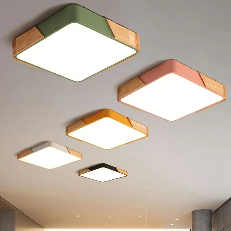 Square Nordic LED ceiling lamp wood 36W 60W 90W 144W ceiling light indoor lighting home decor living room bedroom light fixture