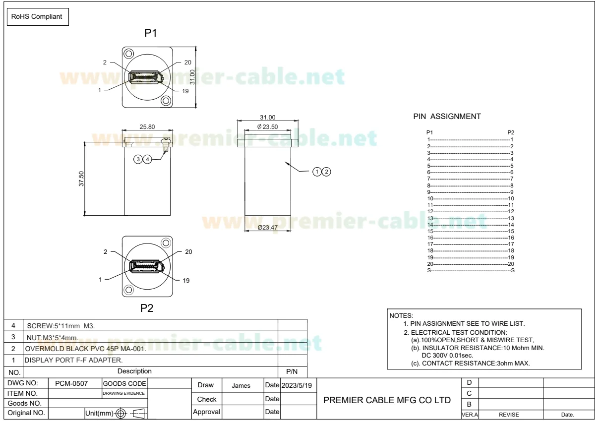 D-Typ Displayport-Panel-Mount-Adapter DP1.2, 4k bei 60 Hz, Displayport-Buchse auf Buchse, DP-Pass-Through-Modularstecker – Detail 6