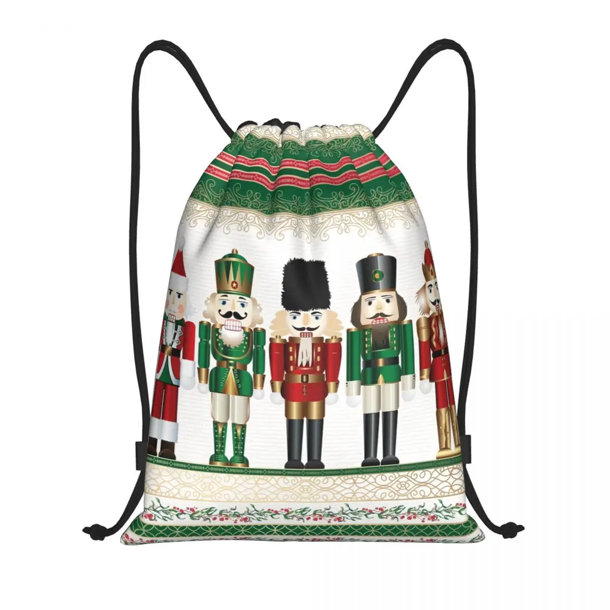 Custom Merry Christmas Nutcrackers Drawstring Bags Portable Sports Gym Sackpack Nutcracker Soldier Doll Gift Storage Backpacks