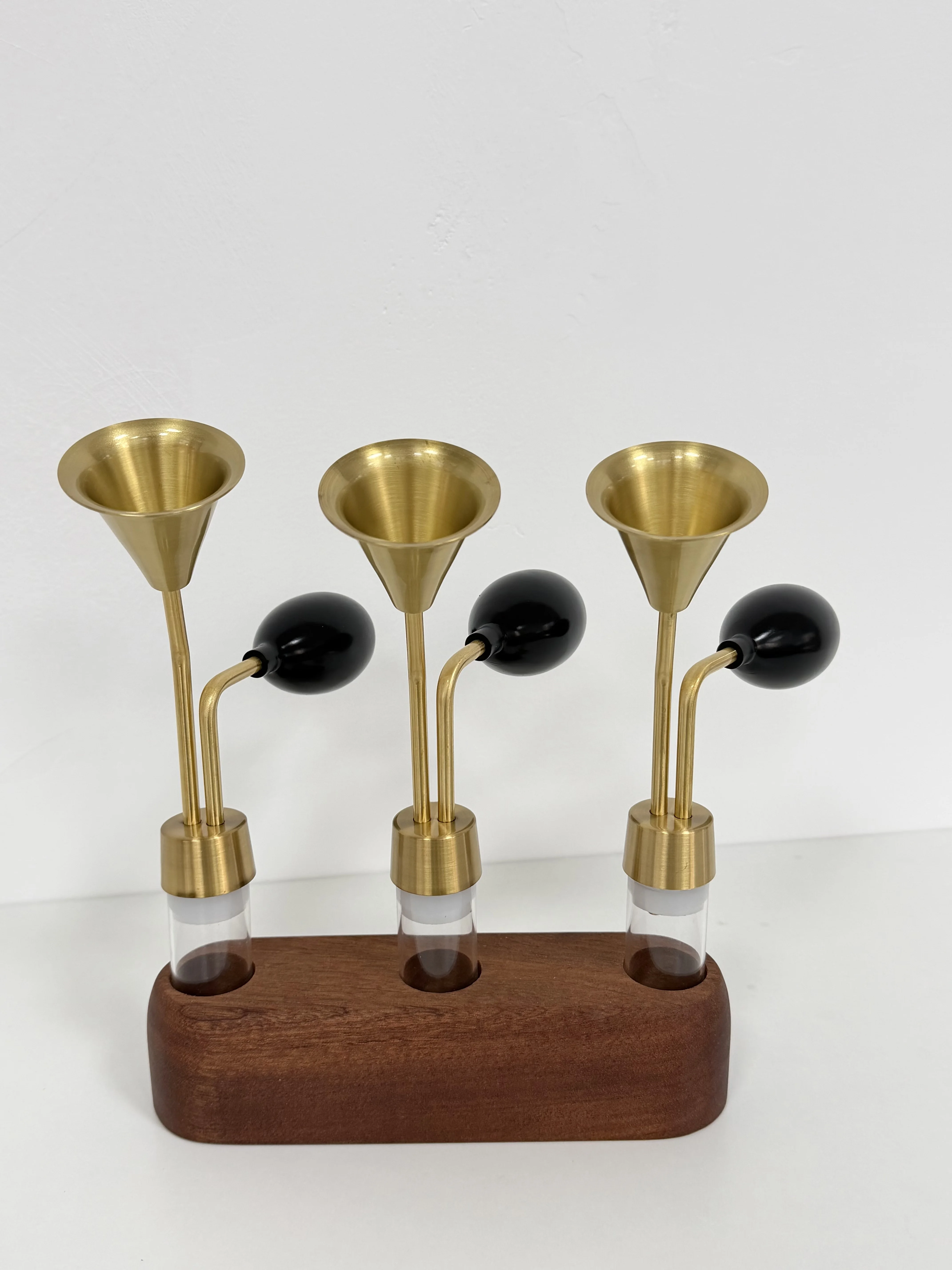 60ml New Designed Copper Perfume Coffee Smell Bottle 3-piece Set with Wooden Frame Set Brass Smelling Scent Bottle