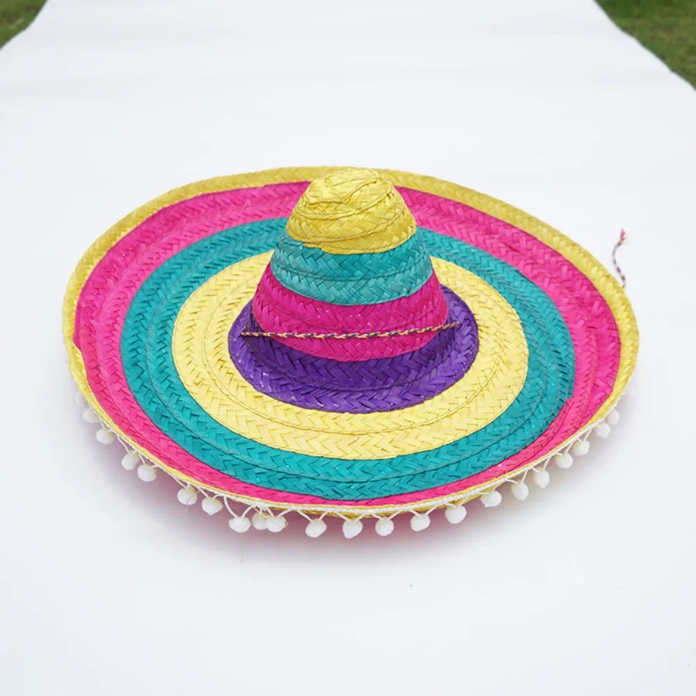 Colorful Wide Brim Mexican Party Hat Summer Sombrero Halloween Straw Hats Decor Party Sun Hat Men