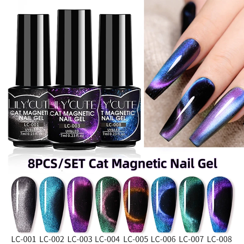 LILYCUTE 7ML 9D Starry Rainbow Galaxy Cat Magnetic Gel Polish Super Aurora Gliter Manicure  Soak Off DIY Nail Varnish Art