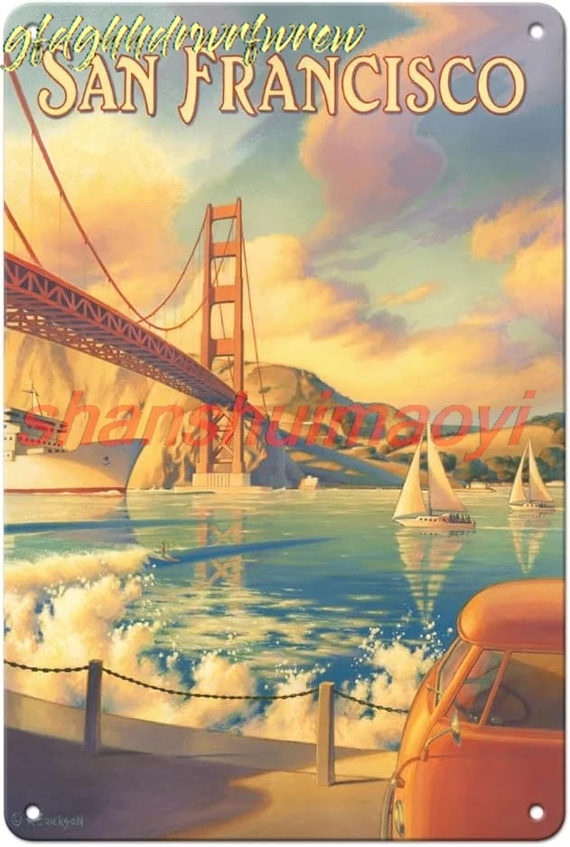 Pacifica Island Art San Francisco California - Golden Gate Bridge - Marin Headlands - Vintage Travel Poster by Kerne Ericks sign