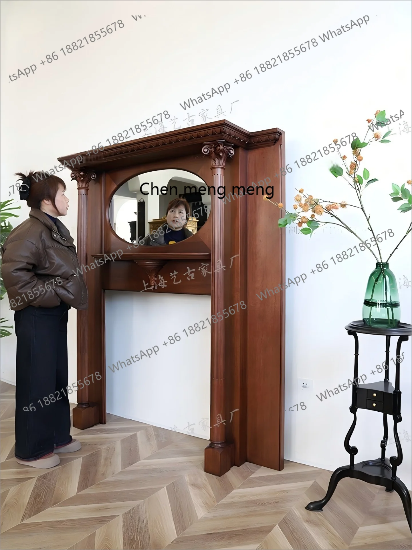 French medieval style pure solid wood tenon and mortise traditional craftsmanship fireplace Shanghai style decoration