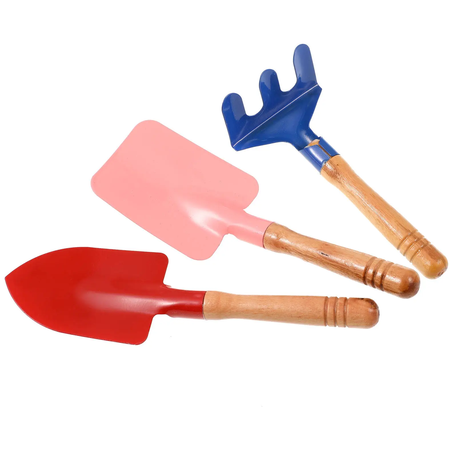 3Pcs Metal Rake Shovel Set for Beach Sandbox Play and Garden Use Wooden Handle Transplant Tools for Potted Plants Container