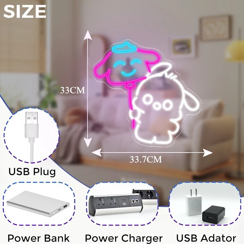 سانريو أنيمي LED ضوء النيون باشا الكلب النيون تسجيل للحزب الفتاة غرفة نوم صالون جدار ديكور الاطفال هدايا عيد الميلاد عيد الميلاد #2