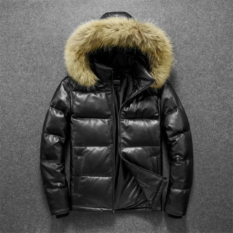 LNY!Wholesales.Super winter warm leather jacket.100% soft sheepskin coat,genuine leather jacket.Men white duck down clothes