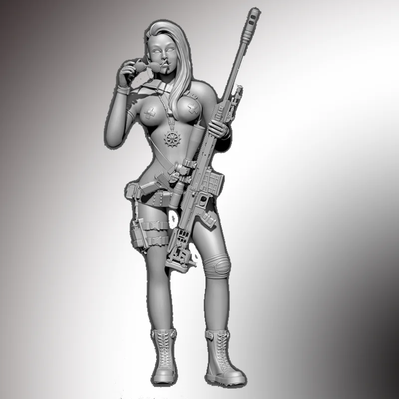 

75mm Resin Model Figure Sexy Female Gunman Soldier Gk Micro Miniature 3d Printed White Model Toy Unassembled And Unpainted Kit