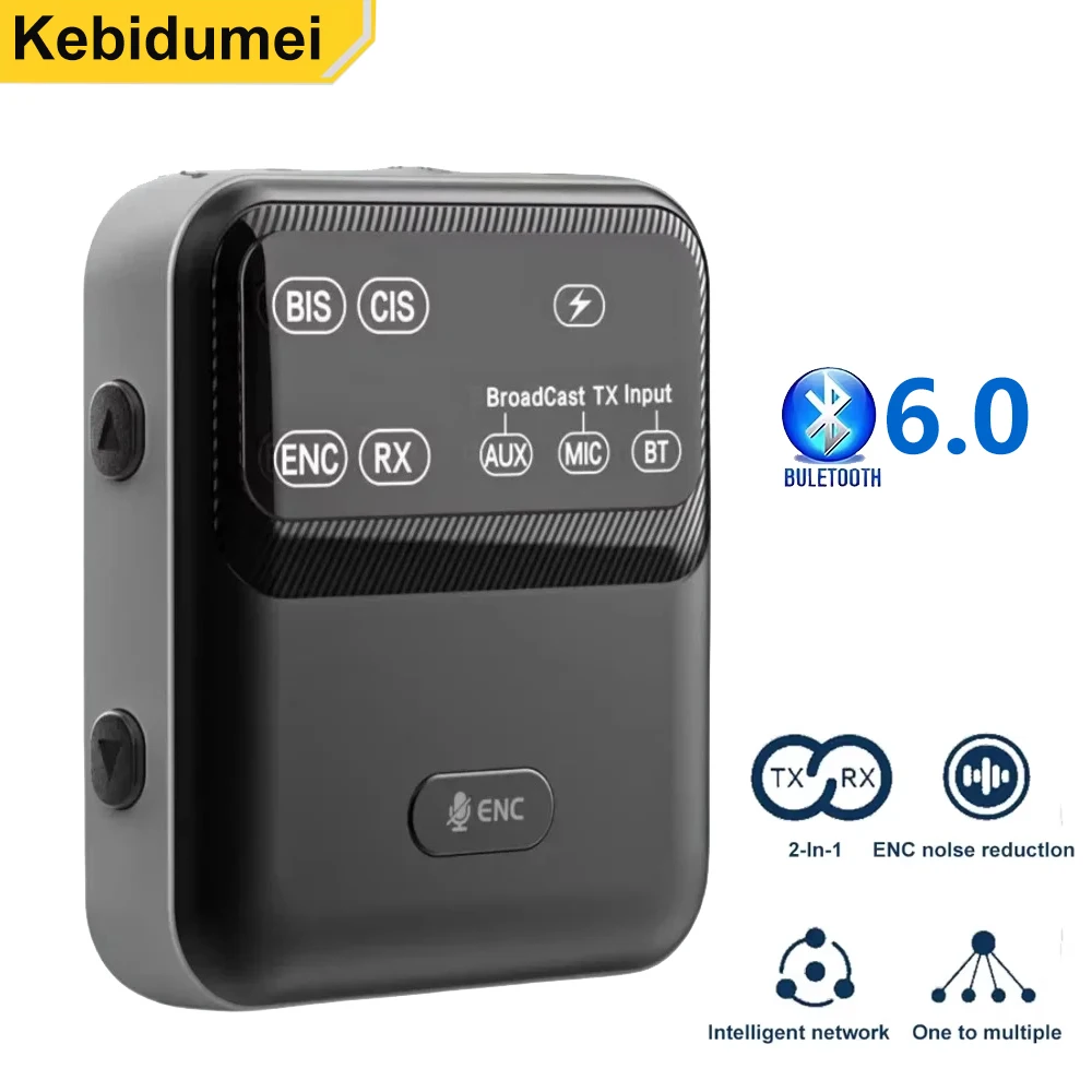 

Bluetooth 6.0 Audio Receiver Transmitter AAC aptX-LL/HD/AD LC3 Broadcast Audio Adapter 2 IN 1 Wireless Stereo Music with Mic