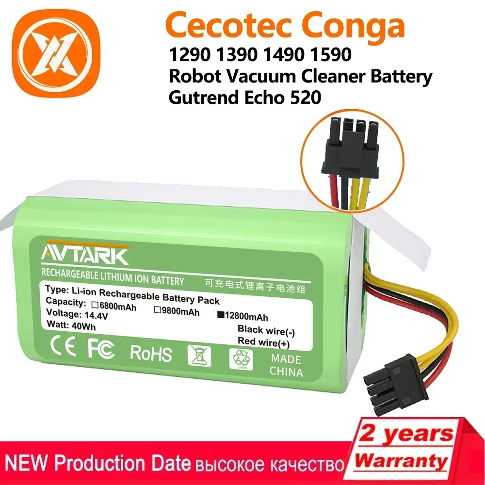 Batteria agli ioni di litio 14.4V 2600mAh per Cecotec Conga 1290 1390 1490 1590 batteria per aspirapolvere Robot Gutrend Echo 520