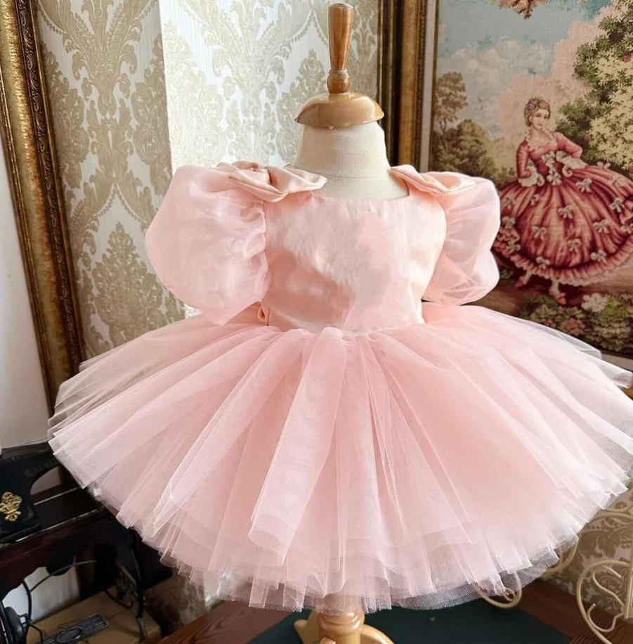 

Baby Girl First Birthday Dress Powder Pink Tulle Flower Girl Dress For Special Occasion Toddler Party Dress Baby Tulle Dress