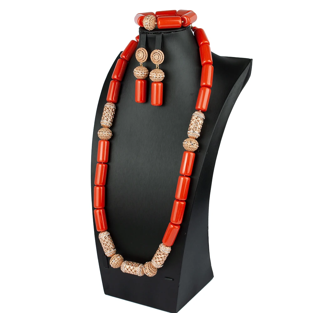 Fashion 33inches Acrylic Beaded Necklace Jewelry Set Single Layer Artificial Coral Women Party Jewelry Set ABS191