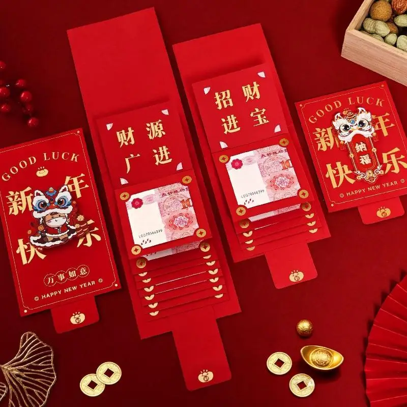 

2026 New Year's Red Envelope Best Good Luck In Year Of The Horse Creative Durable Pulling Red Envelopes 6/10 Slots 1Pcs