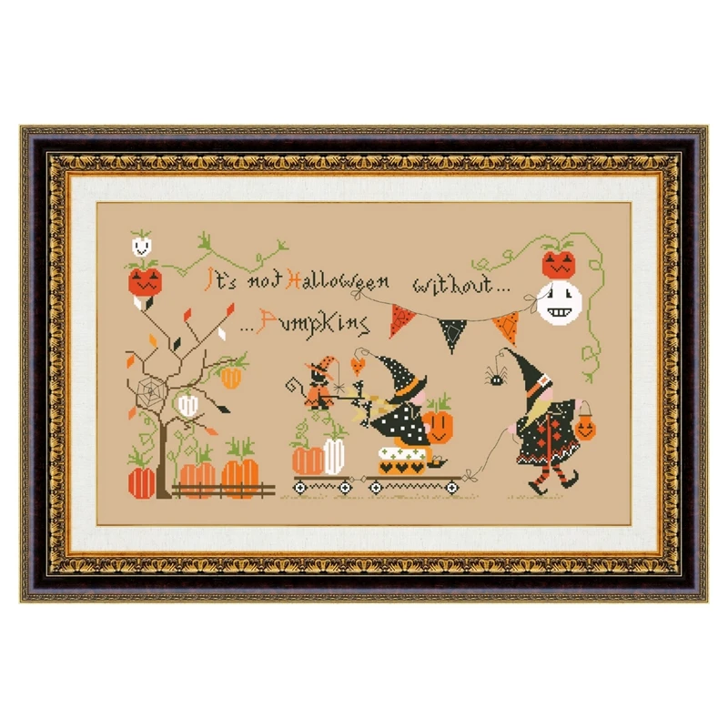 Halloween with pumpkin cross stitch kit cotton silk thread 18ct 14ct 11ct linen flaxen canvas embroidery DIY