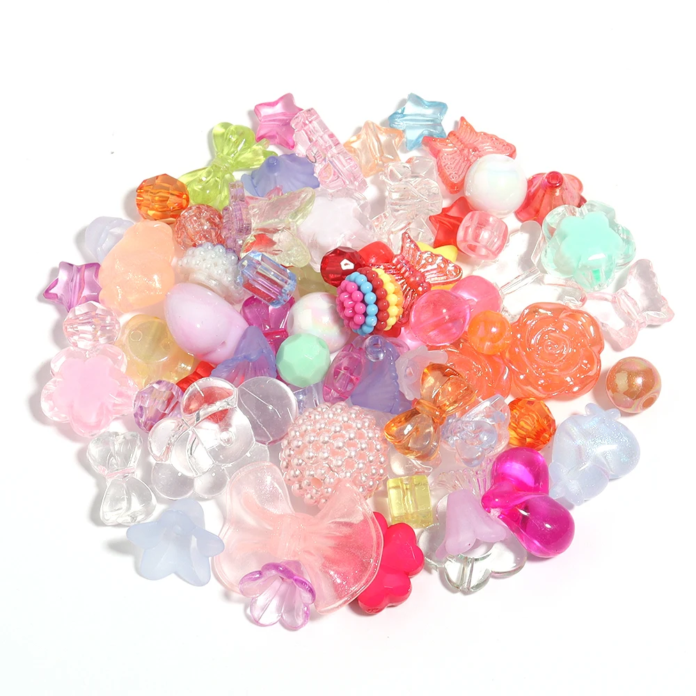 50 g/lotto andom Mix perline acriliche cuore stella orso Bowknot distanziatore perline per gioielli che fanno accessori fai da te braccialetto fatto