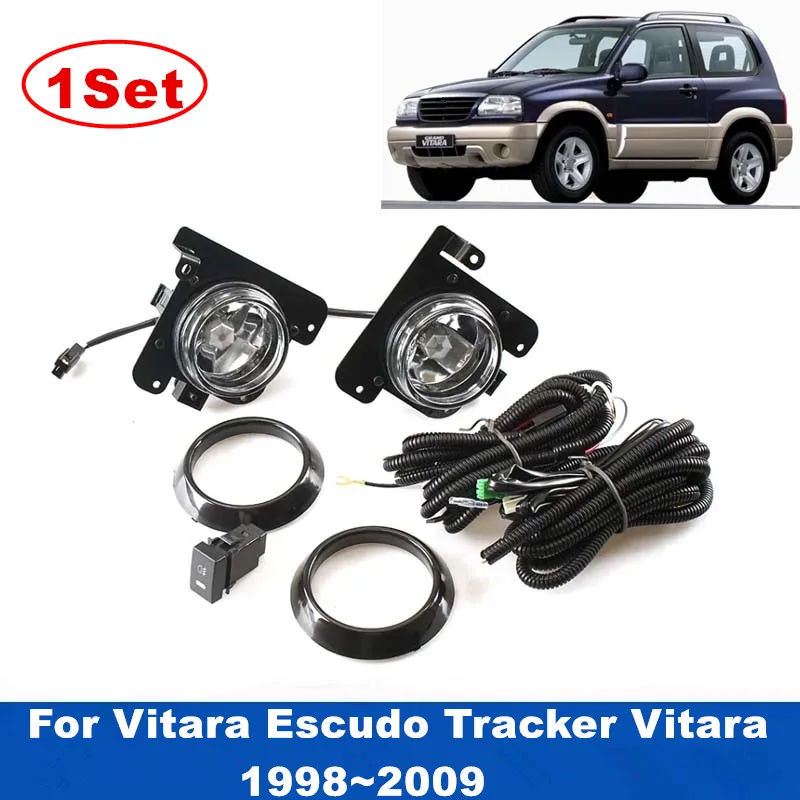 1Set Front Fog Light Driving Lamp Assembly Kit For VITARA ESCUDO TRACKER VITARA 1998 1999 2000 2001~2009  With Switch + Wiring