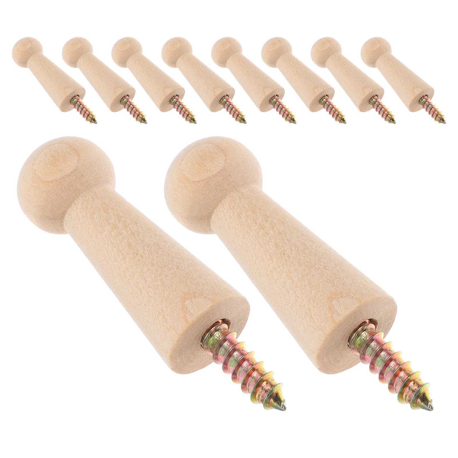 10Pcs Farmhouse Wooden Wall Hooks Unfinished Solid Wood Screw-in Pegs for Hanging Towels Coats Hats Bags DIY Shaker Style Peg view 4
