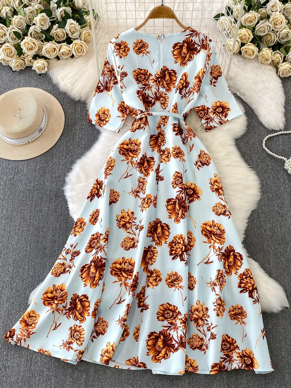 Ele Stampa floreale ort Sve Dr Gonna lunga dimagrante con cintura vintage a vita alta autunno inverno da donna Sle Abbigliamento casual