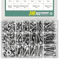 240 Kit de tuercas y pernos con brida de acero inoxidable SUNXULIMI - Tuercas con correa de tornillo hexagonal métrico M5, M6, M8, resistentes a la corrosión,