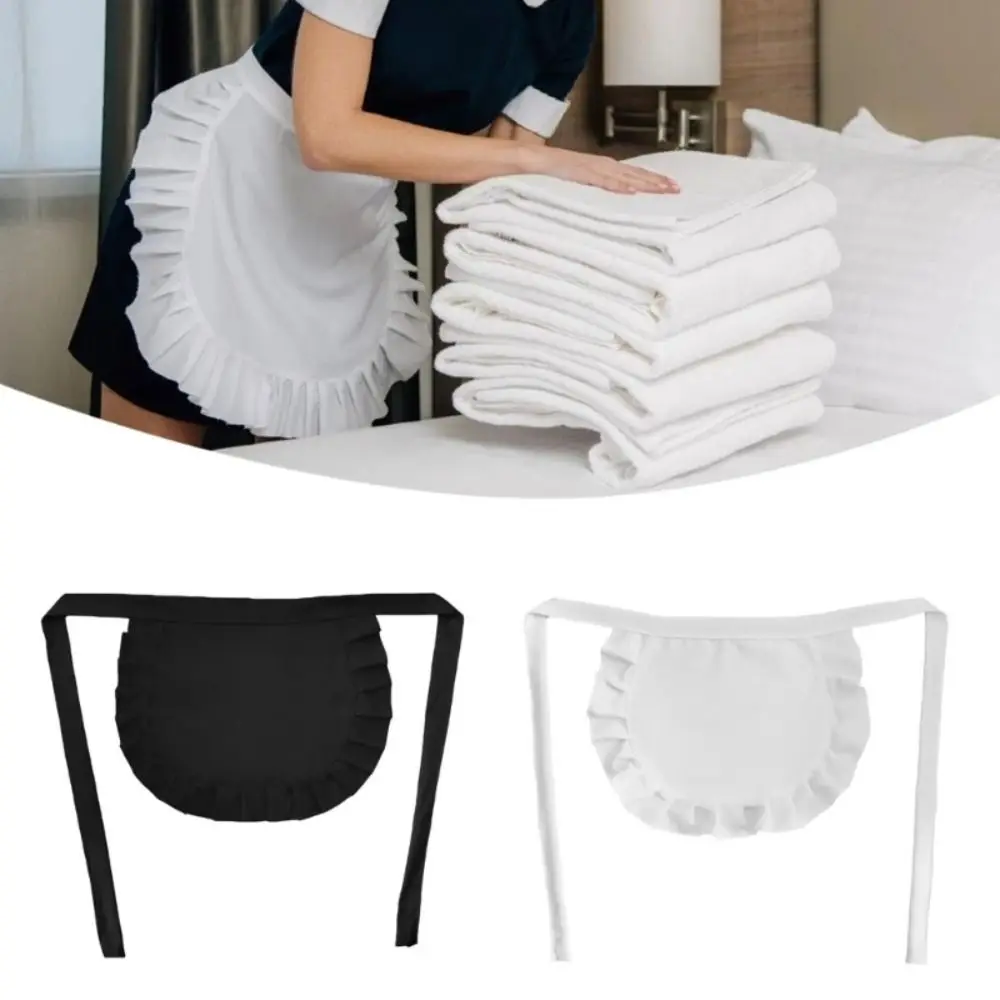 1Pcs Waitress Maid Style Waist Apron Black White Cosplay Costume Cooking Aprons Cute Polyester Half Apron