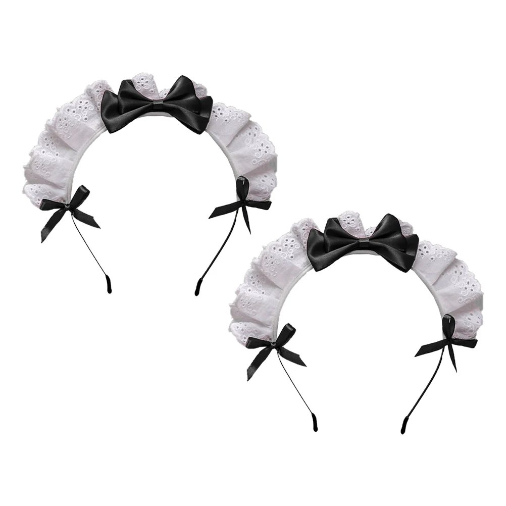 

2 pcs Bowknot Hair Hoops Black Bows Headwear Girls Party Headdress Cosplay Hairhoops Maid Lolita Lace Design Wedding Carnival