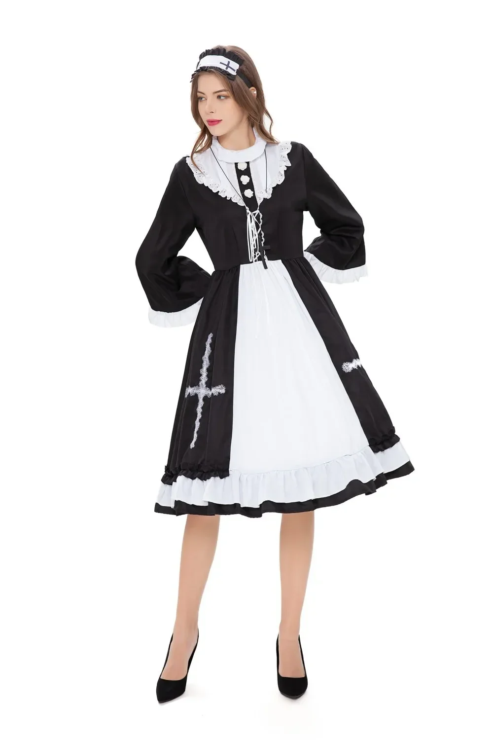 Neue Sexy Süße Lolita Kleid Maid Kostüm Anime Cosplay Maid Uniform Plus Halloween Kostüme Für Frauen Nonnen-cosplay