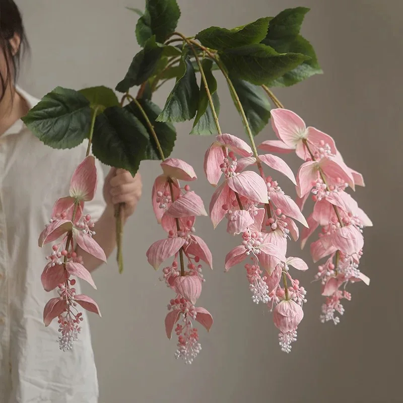 43 Zoll große, rosafarbene chinesische Puppenpflanze, künstliche Blumen, tropische Medinilla Magnifica, künstliche Blumen für Zuhause, Party, Geschäft, Hochzeitsdekoration – Detail 8