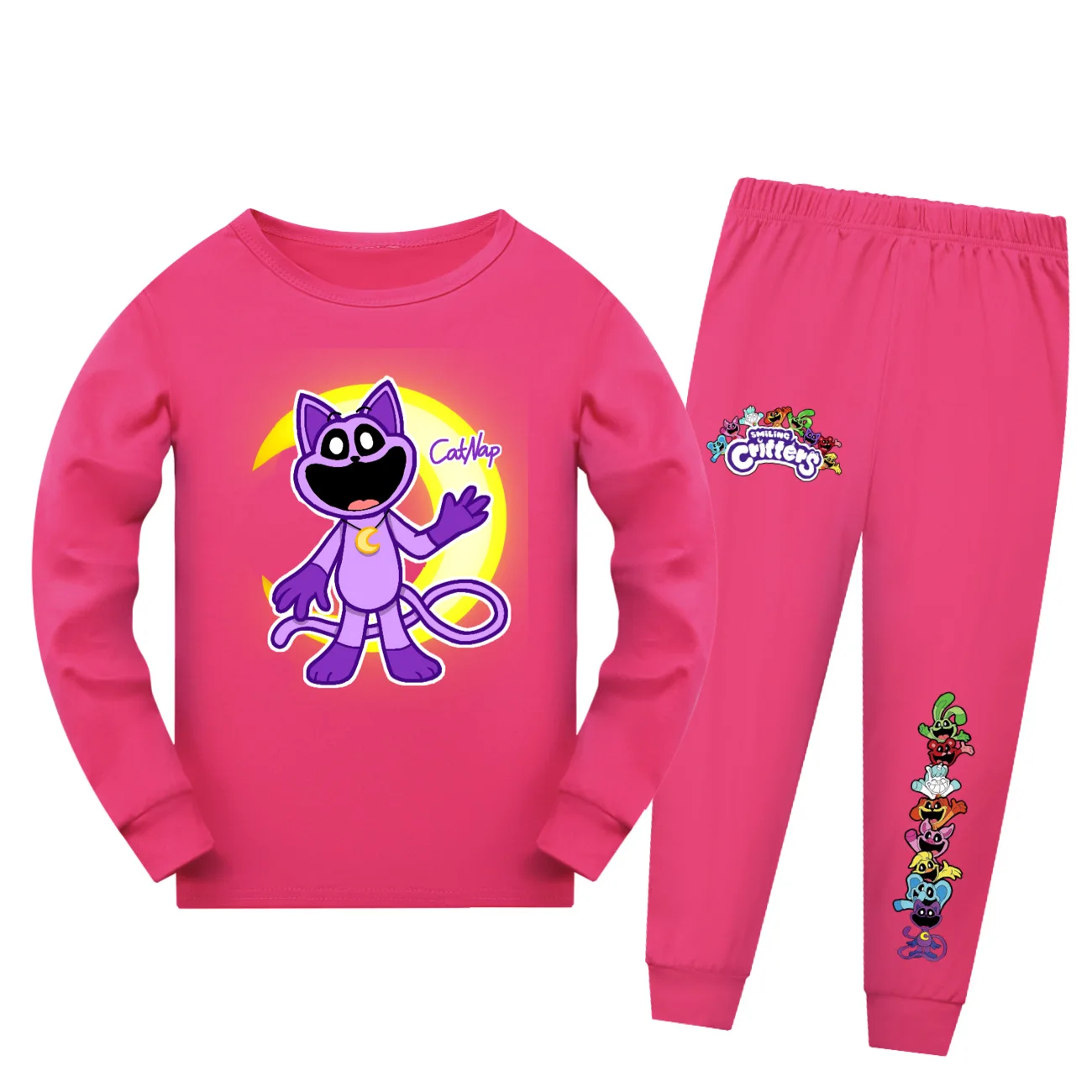 Kids Smiling Critters Cartoon Catnap Pyjama Costume Catnap Print Girls Boys Long Sleeve TShirt + Pants 2pcs Sets Casual Pajamas