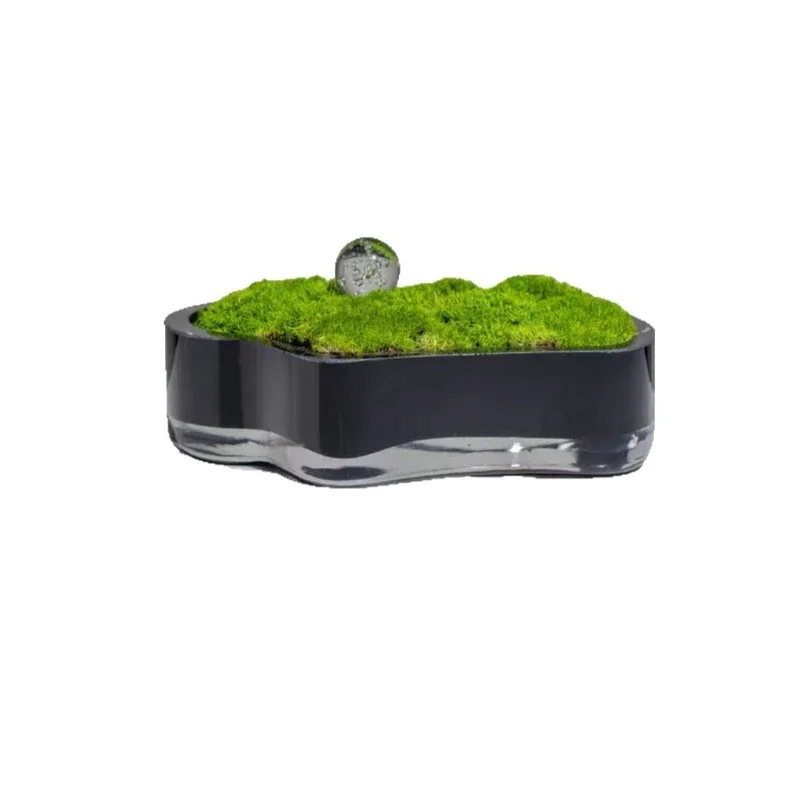 Model room, living room, round coffee table, green plants and moss soft decoration, small scene ornament, high-end furniture