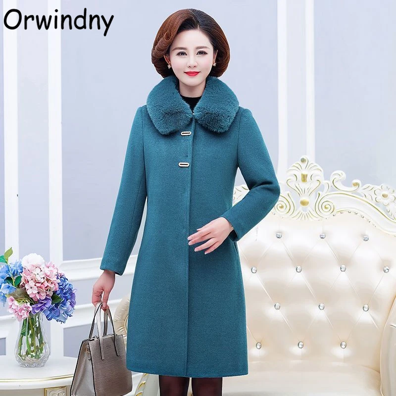 

Autumn And Winter Warm Wool Coats Women Thick Warm Long Jackets High Quality Mother Clothing L-5XL Orwindny